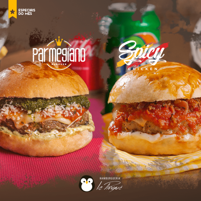 Especiais do Mês - Parmegiano Burguer e Spicy Chicken